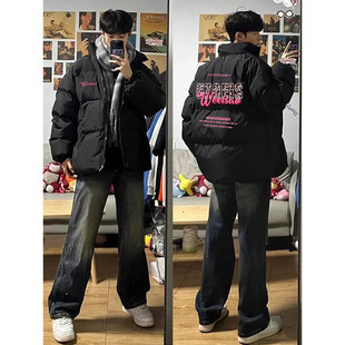 WASSUP美式高街黑色羽绒服男女款冬季学生宽松个性保暖面包服外套