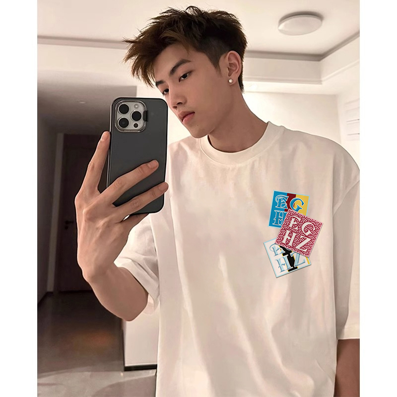 夏季重磅小领口纯棉男士圆领短袖