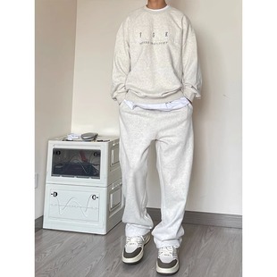 休闲百搭简约直筒长裤 美式 子男款 嘻哈潮牌宽松纯色款 高街 卫裤 秋季