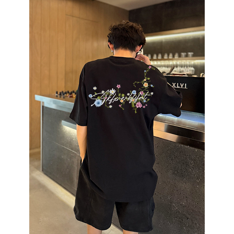 夏季cleanfit花卉潮牌小众短袖男