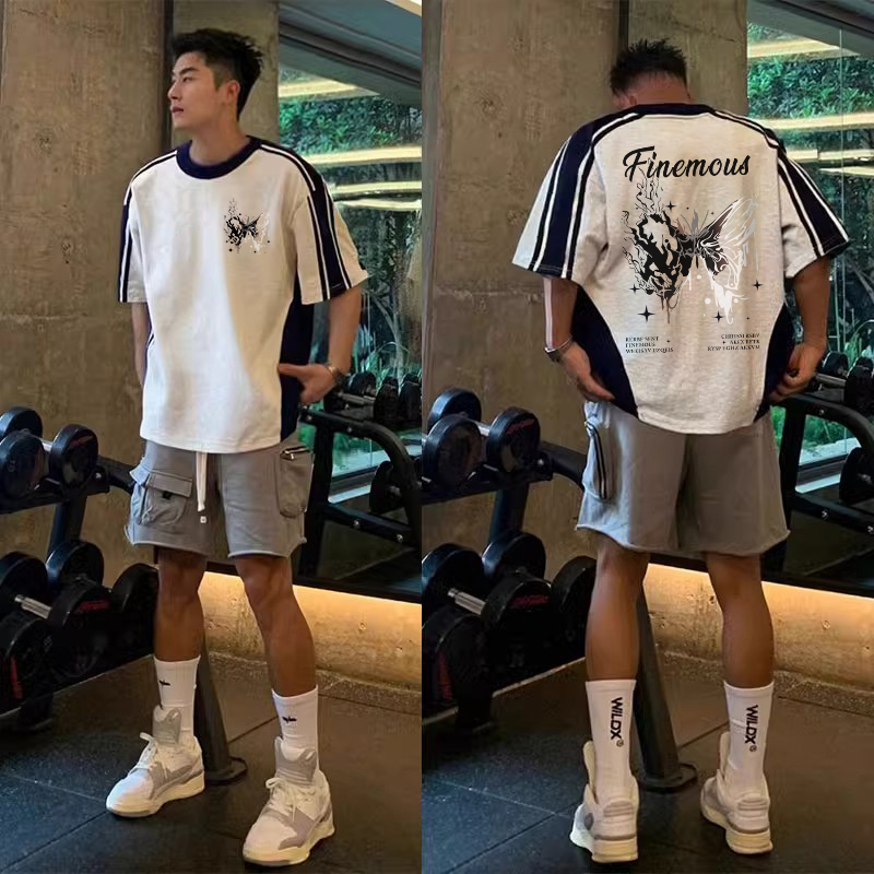 美式潮牌vibe拼接纯棉短袖t恤夏季男士痞帅嘻哈慵懒风半袖上衣ins