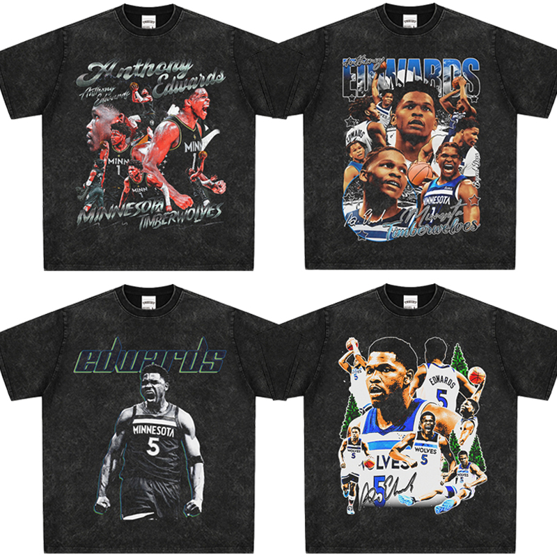 Anthony Edwards爱德华兹美式印花水洗纯棉短袖森林狼队t恤男衣服