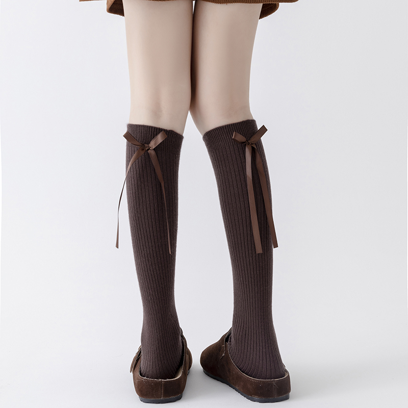 长筒袜子羊绒高筒蝴蝶结