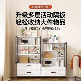 铁书厅柜带璃门家用落地儿VFZ玻童置物柜客钢艺制小书架防尘抽屉
