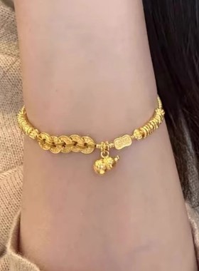 盘缠铜钱手炼纯银k金店同款沙金新中式五帝钱葫芦盘缠手串国风手