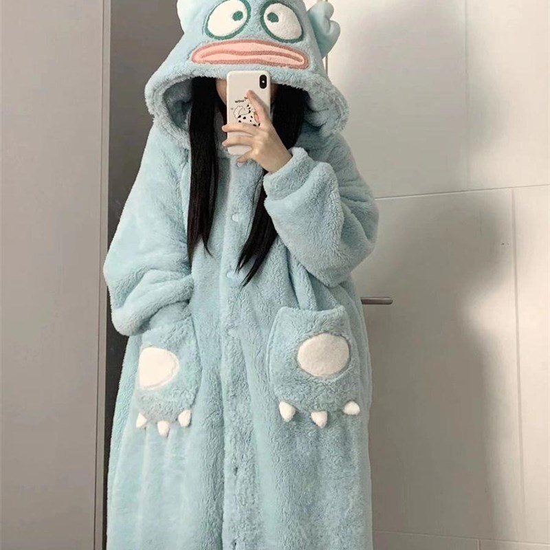 小丑鱼连体c睡衣秋冬季女加厚珊瑚绒睡袍卡通可爱少女绒家居服套