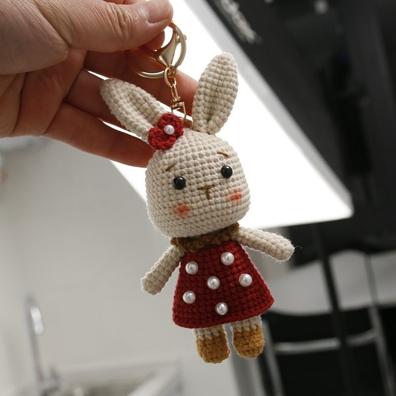 手工编织小玩偶珍珠兔p手工编织玩偶 创意毛线钩织兔子挂件 精美