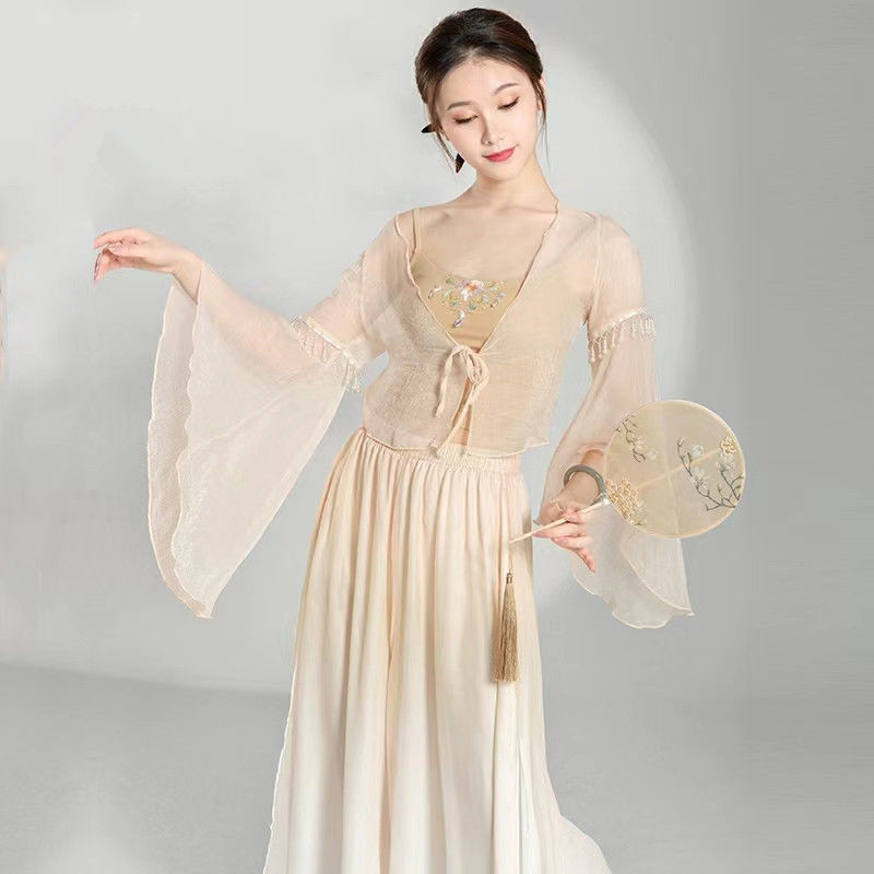新品古典舞蹈服女纱衣中国舞仙气珍珠飘逸上衣演出服练功服装超仙