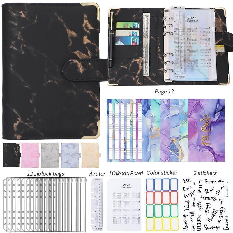 A6 PU marble budget binder book saving money cash organizer 文具电教/文化用品/商务用品 笔记本/记事本 原图主图