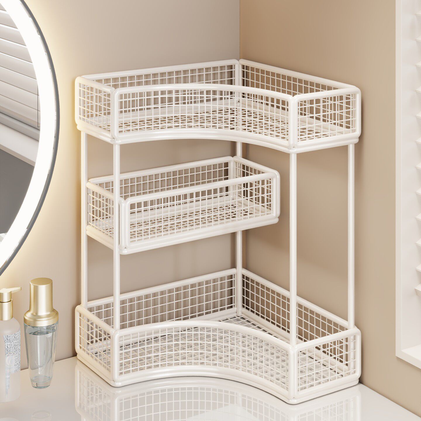 化妆品收纳盒化妆台护肤品香水置物架多层大容量转角架桌面整理篮