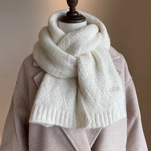 围巾女冬季新款混纺韩版潮学生高级感软糯毛茸茸针织围巾加绒围脖