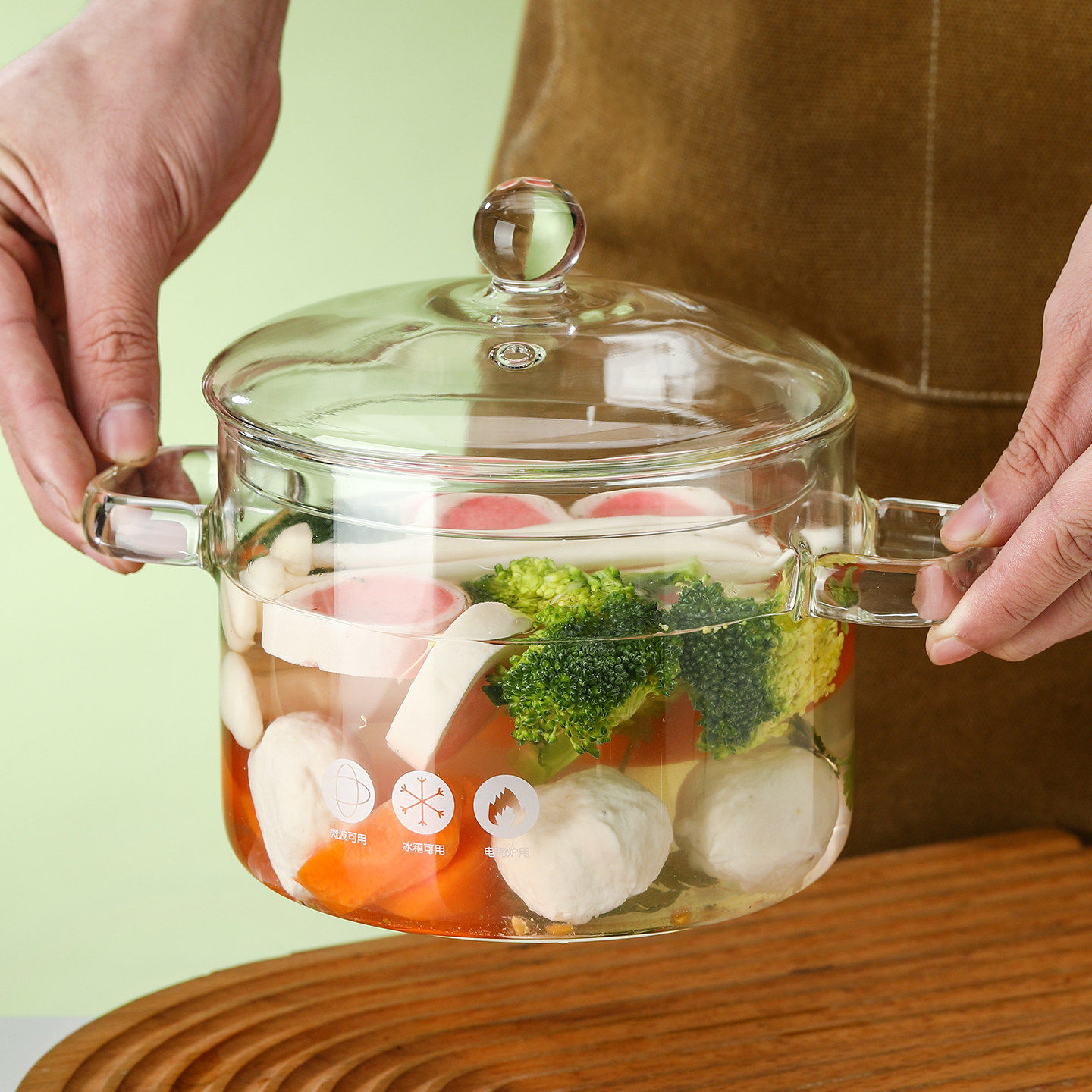 高硼硅玻璃锅透明家用单人2人小火锅耐高温双耳炖锅煮面煲汤奶锅