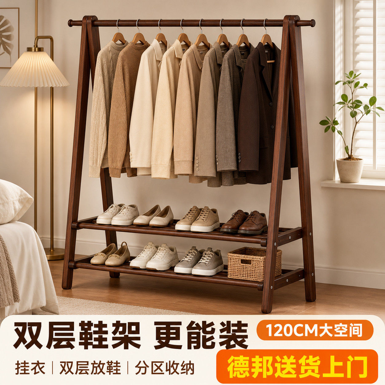 实木衣架落地家用室内简