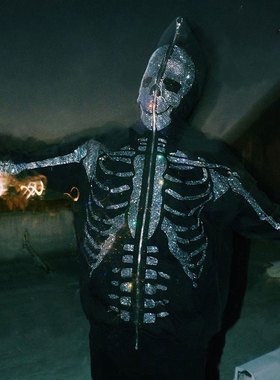 炫酷骷髅烫钻 拉链连帽衫 Cool skull hot diamond zipper hoodie