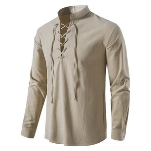Medieval Henley long-sleeved T-shirt 中世纪亨利衫七分袖男T恤