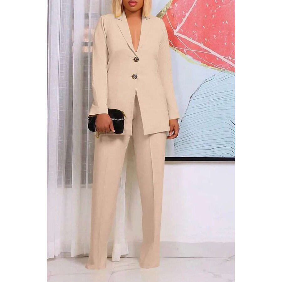 两粒纽扣西服+长裤女士套装