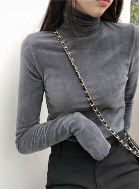 Gold velvet high-neck bottom shirt 金丝绒纯色高领加厚打底衫