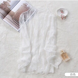 Mesh sheer inner layer with lace top网纱透视半高领内搭蕾丝衫