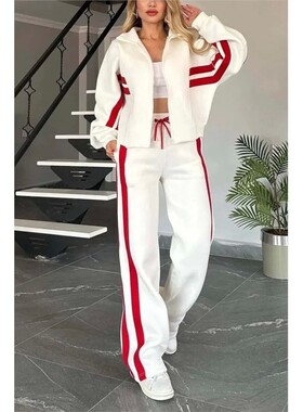 Striped zip-up jacket and pants tracksuit 条纹外套运动两件套