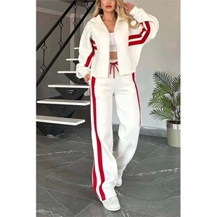 Striped zip-up jacket and pants tracksuit 条纹外套运动两件套