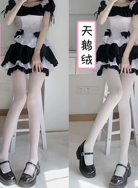 日系白丝JK洛丽塔天鹅绒80d白色连裤丝袜女打底袜薄款lolita黑丝