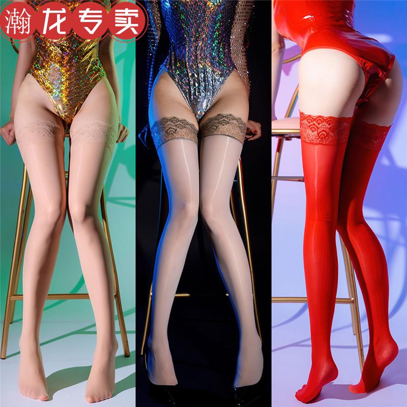 马油丝袜半截过膝蕾丝大码胖mm200斤油亮反光袜光滑油光丝袜长筒