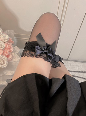 黑丝蝴蝶结日系jk长筒袜女性感ins潮纯欲蕾丝薄款白色美腿过膝袜