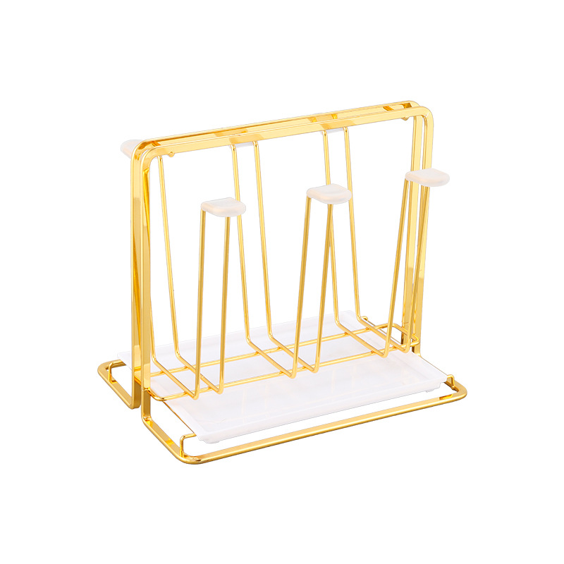 轻奢玻璃杯挂架沥水托盘置物架家用杯架子水杯架欧式收纳杯架倒挂