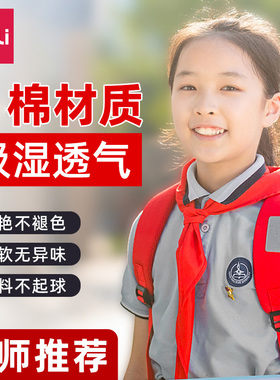 得力红领巾小学生纯棉透气不褪色通用标准1-3年级红领巾高品质冬夏季儿童大中小号初中生大号一年级棉布1.2m