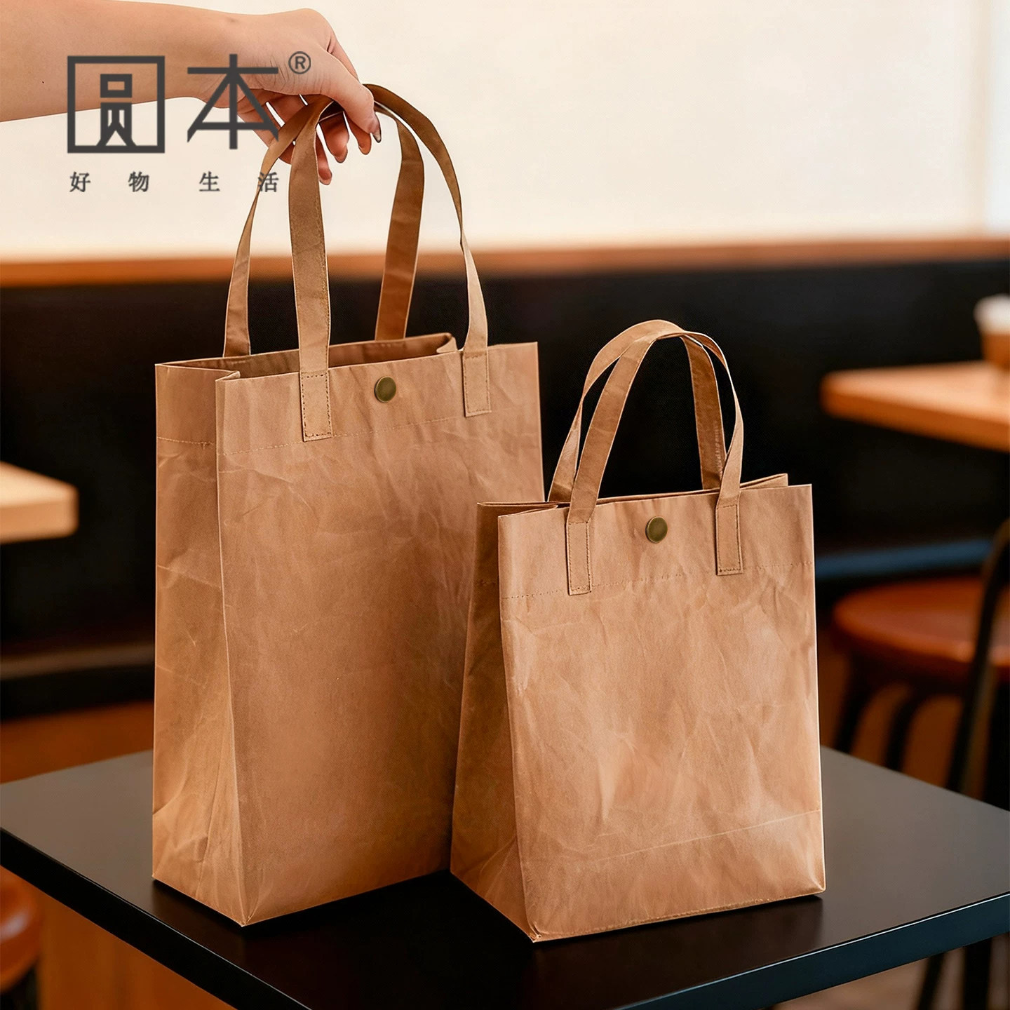 简约文艺牛皮纸手提袋加厚防水高级可水洗便当饭盒袋女手提包通勤