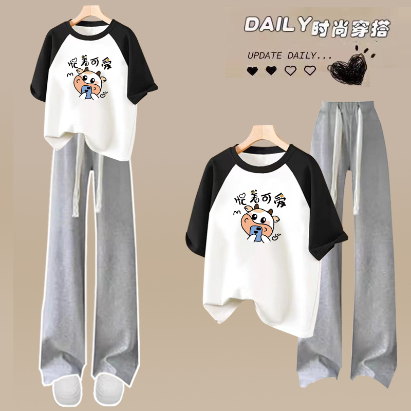 初中学生短袖t恤女装套装2025新款纯棉夏装衣服夏季休闲女生上衣
