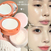 莎琪诺轻透双效蜜粉粉饼二合一定妆控油修饰面部自然细腻持久持妆
