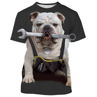 Bulldog 3D print short sleeve t-shirt斗牛犬3D印花短袖男生T恤