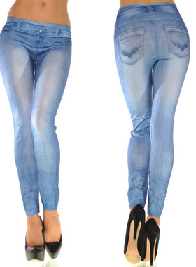 Imitation jeans print cropped pants 仿牛仔裤印花高弹力九分裤