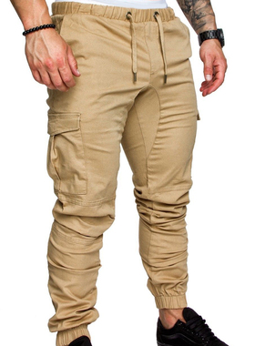 Solid elasticated waistband trousers春秋季纯色松紧腰束脚长裤