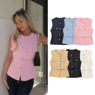 Buckle 欧美金属扣腰带马甲上衣Spring Metal Vest Belt Textured