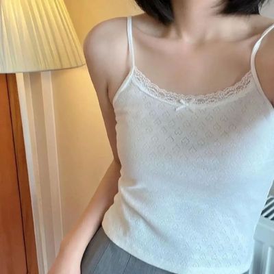 白色蕾丝爱心镂空蝴蝶结吊带