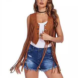 A mid-length women's top in suede vest麂皮绒马甲女中长款上衣