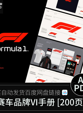 F1赛车汽车品牌vi手册VIS标识视觉识别平面设计AI/PDF设计素材