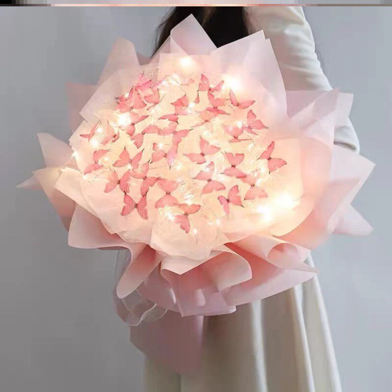 蝴蝶花束diy手工材料包蓝色高级感手捧生日礼物浪漫送女朋友闺蜜