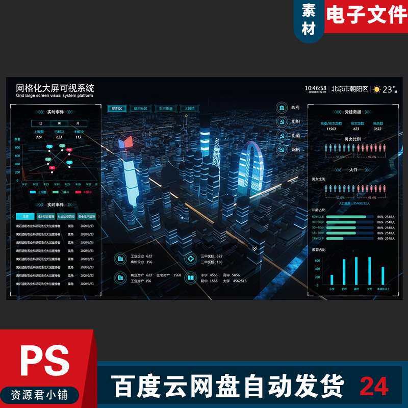 数据化大屏可视化系统模板ui页面大数据模板大屏展示数据素材模板