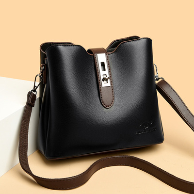百搭软牛皮妈妈包单肩斜挎水桶包
