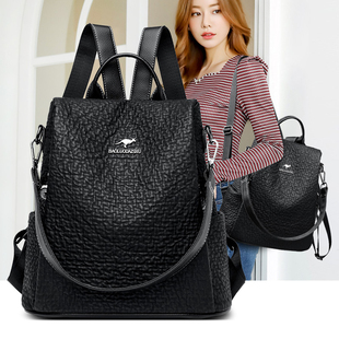 百搭牛皮旅行背包 时尚 品牌真皮休闲大容量双肩包女2026新款 通勤款