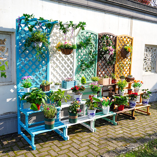 防腐木花架实木花盆架子户外网格阳台庭院层架隔断花箱爬藤置物架