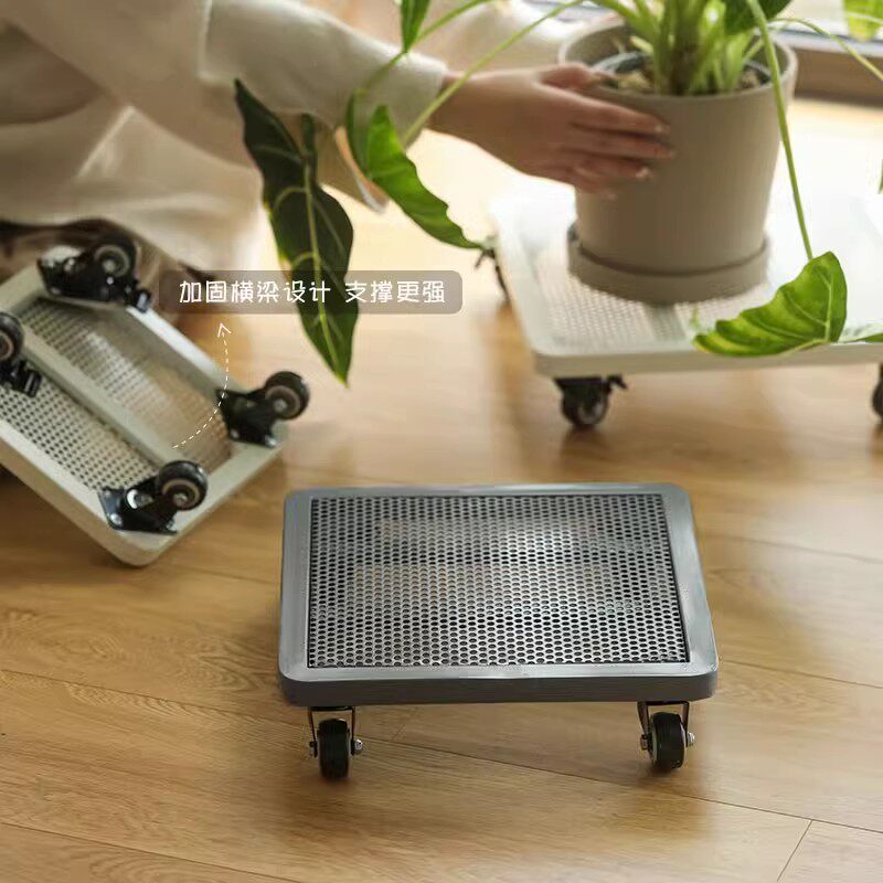 特大号正方形带刹车移动静音花盆托盘铁艺加高加厚带滚轮底座底托