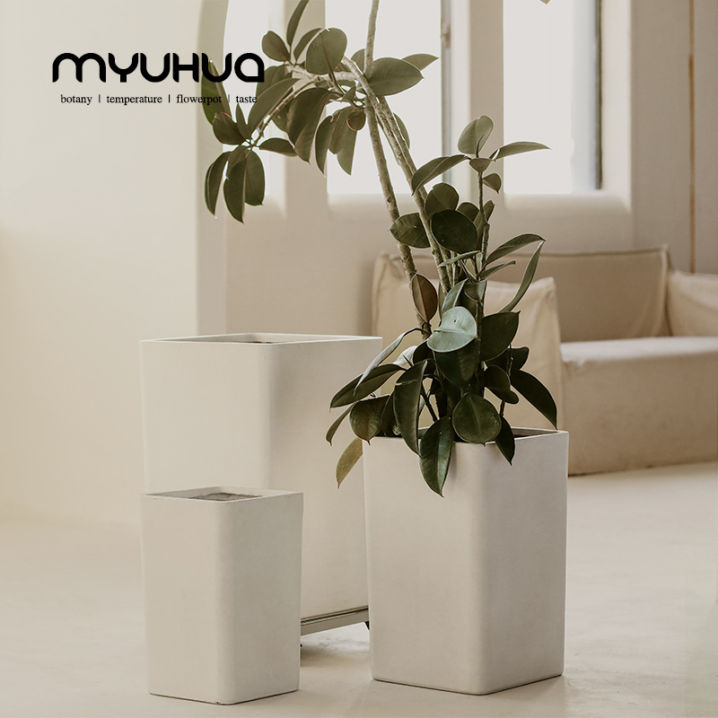 白色四方高款天堂鸟镁泥花盆