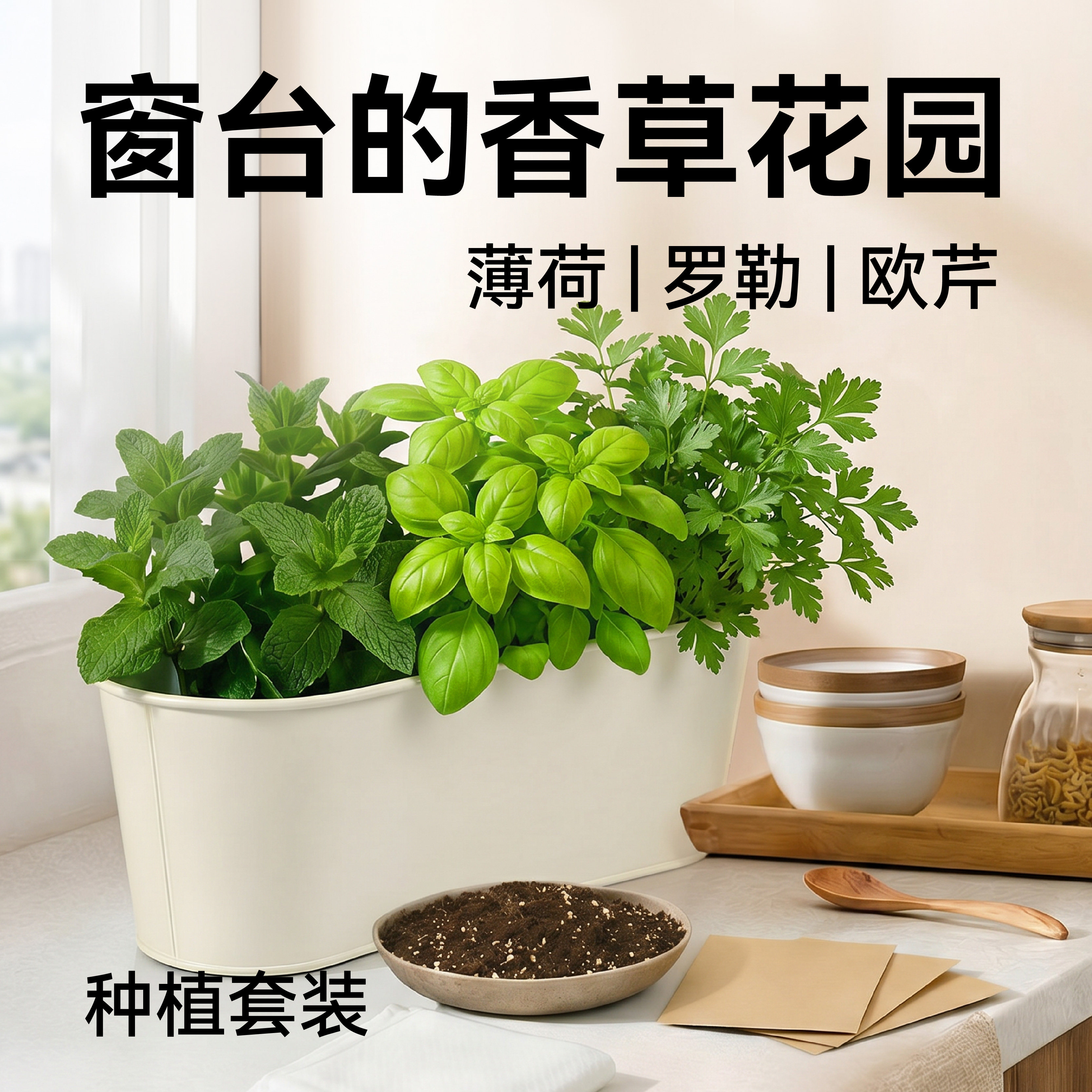作物生长家庭种植园艺香草蔬菜套装阳台种菜盆栽可食薄荷罗勒欧芹