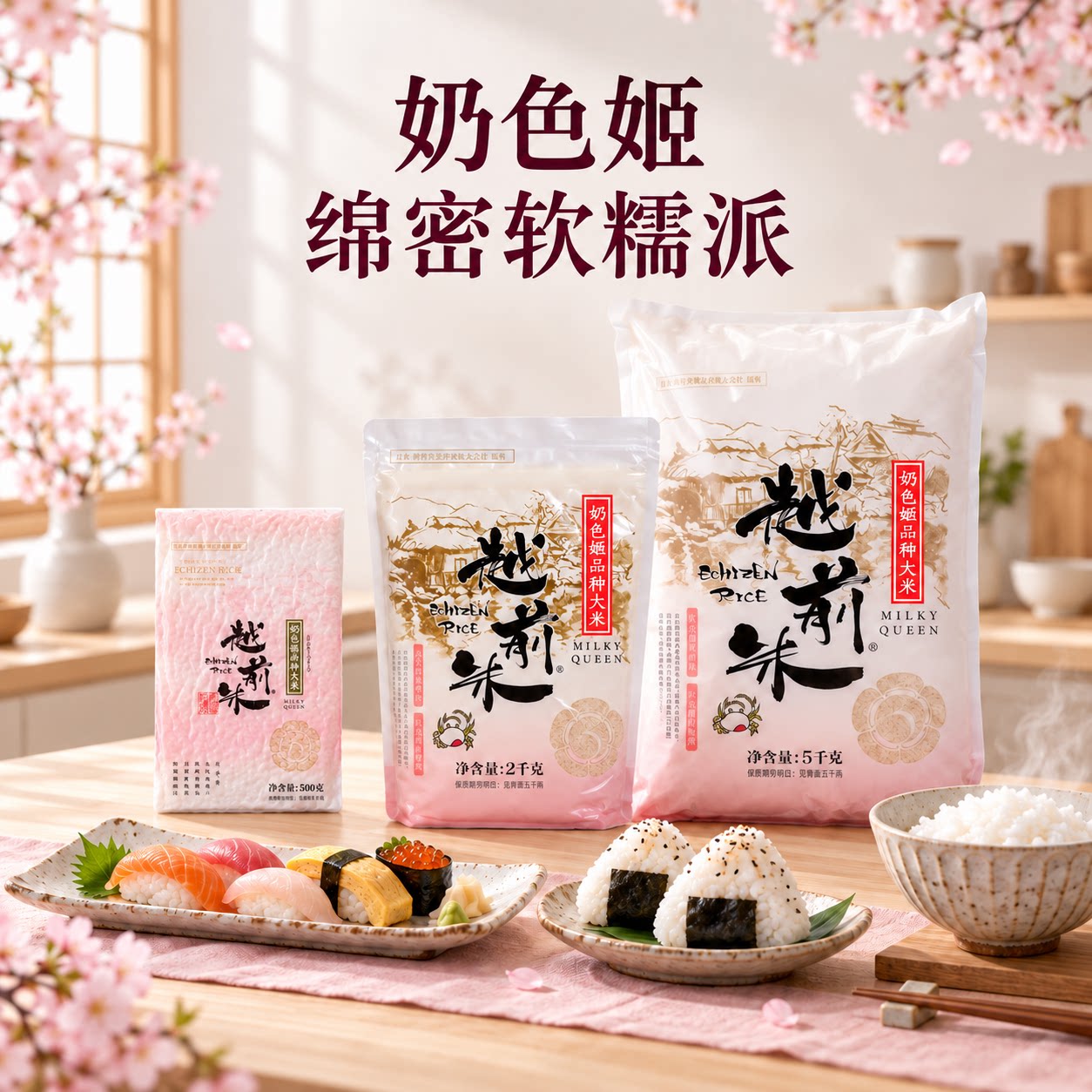 越前 奶色姬品种大米非进口日本米非真空大米500G5KG粳米一年一季