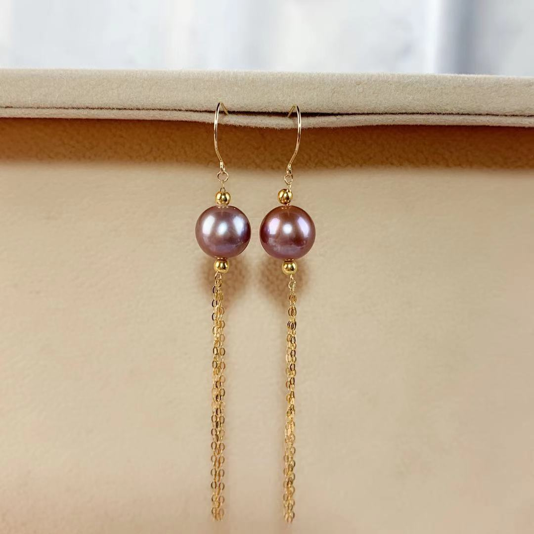 【来了就好】【Z2714】紫美人18K金珍珠流苏耳环