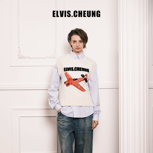 ELVIS.CHEUNG卡通飞机粉豹毛衫